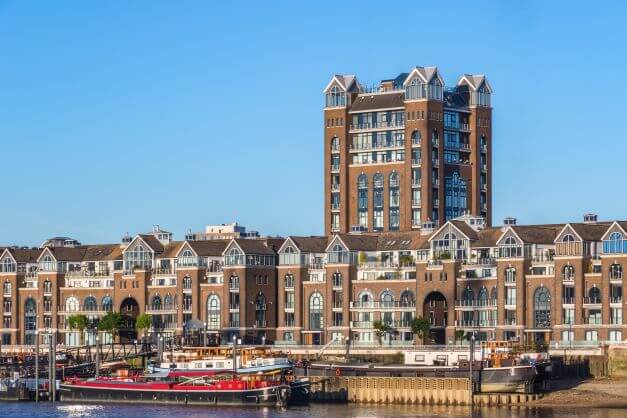 A riverside development at Plantation Wharf in London
