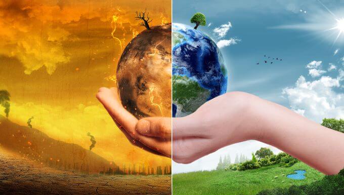 An image of earth that is half dying and half alive